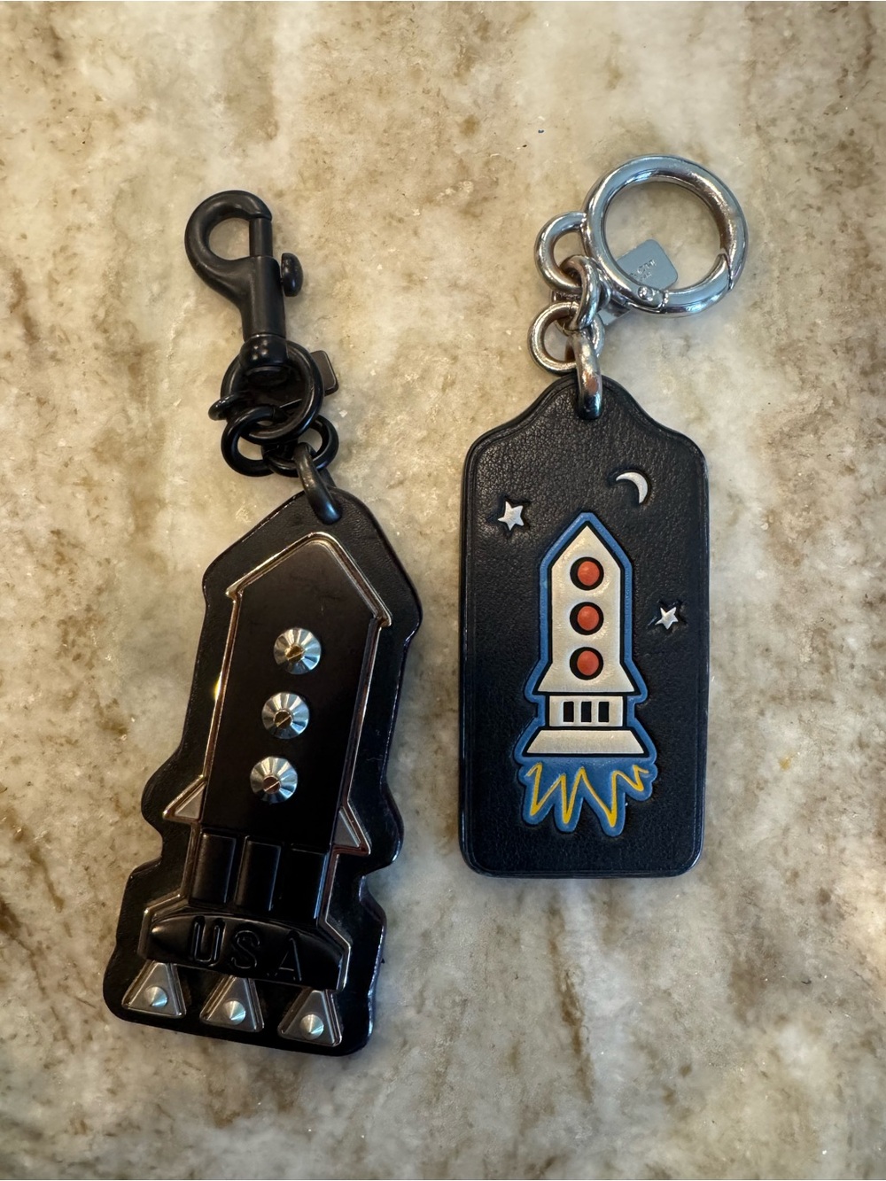 Coach Black Rocket Ship USA NASA cosmic bag charm key chain fob